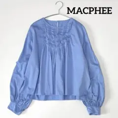 美品　MACPHEE ソフトコットンサテン ピンタックブラウス ブルー