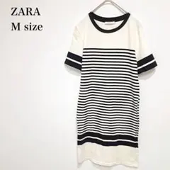 ザラ/ワンピース/クルーネック/ボーダー柄/配色/半袖チュニック/コットン/M/