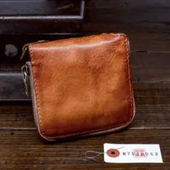 ウォッシュドレザー 牛革 ミドル ラウンドファスナー 二つ折り メンズ 本革財布