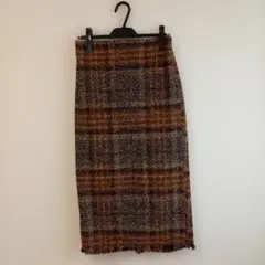 チェック柄タイトスカート ブラウン系　Lサイズ