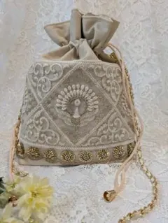 インド刺繍　巾着バッグ　サコッシュ　52