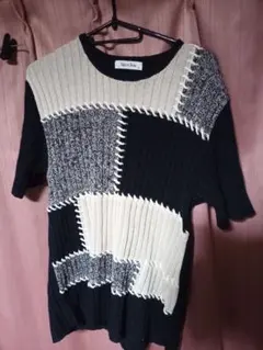Saint Joie 半袖パッチワーク柄ニット M　ナイガイ