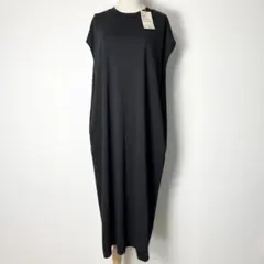 新品 無印 和紙混 天竺編みワンピース XL 黒 大きいサイズ ポケット付 半袖