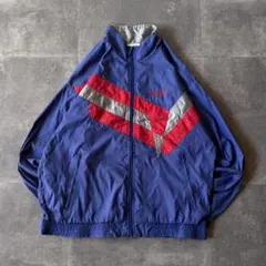 00s adidas ナイロンジャケット トレフォイル刺繍ロゴ 紺 L A559