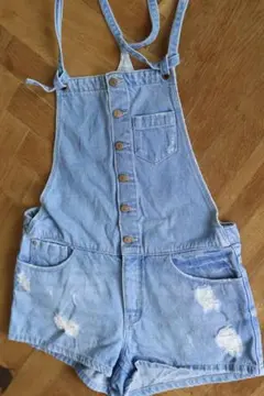 ZARA デニム ショートサロペット ダメージ加工 S 【 USED 】のサムネイル