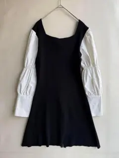 レディース　ドッキング　ワンピース　シャツスリーブ　スクエアカラー　可愛い