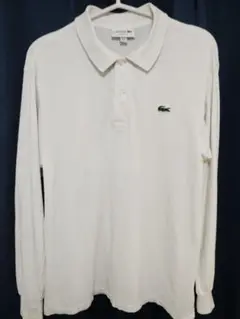 LACOSTE ホワイト 　長袖ポロシャツ US M（JP M）日本製