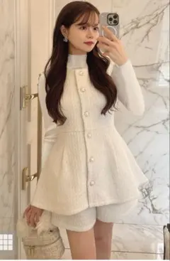 フリージアツイードベスト×ショートパンツセットアップ[pm479] アイボリー
