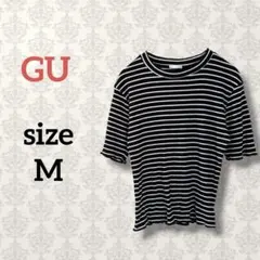 GU【M】ボーダー リブ裾メロー ミニT（半袖）ストレッチ カジュアル ジーユーのサムネイル