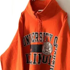 イリノイ チャンピオン 刺繍 ハーフジップ スウェット XL オレンジ 古着