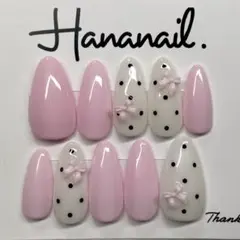 【即購入可】ネイルチップ　フレンチガーリー　ピンク リボン　韓国　春ネイル