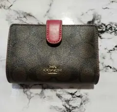 COACH 二つ折り財布 ダークブラウン/レッド