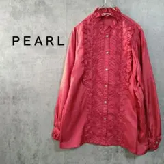 パール　長袖シャツブラウス　オシャレ　フリル　レース　光沢感　羽織り　ブラウス