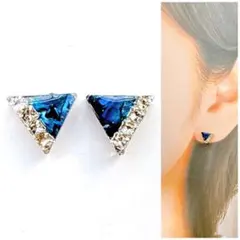 マーブルブルー7mmトライアングルピアス/イヤリング　人気　再販
