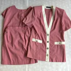 昭和レトロ ピンクセットアップ 3点セット 肩パッド ゴールドボタン