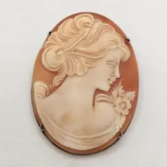 シェルカメオ ブローチ ペンダントトップ 兼用 女性 横顔 作家刻印有