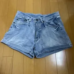 デニムショートパンツ ライトブルー フリンジ付き