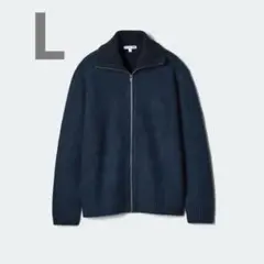 スフレヤーンリブフルジップセーター　ネイビー