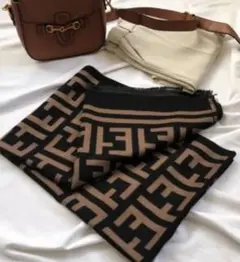 大人気 総柄 大判 マフラー ショール ブランケット ストール ブラウン