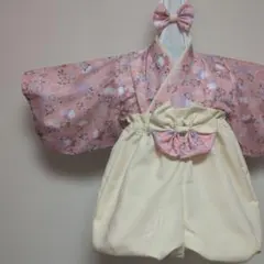 ハンドメイドのベビー袴❗️ヘアバンド付き。桜柄、初節句、お食い初め、月齢フォト等