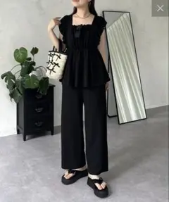 フロントギャザーストレッチフリルペプラムオールインワン