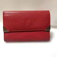 イヴ・サンローラン 赤 レザー 三つ折り財布