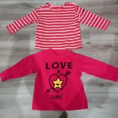 x-girl長袖Tシャツ　ピンクボーダー長袖Tシャツ　2枚セット　90サイズ