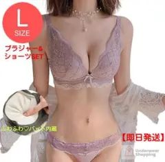 極ふわパット　楽ブラ　盛りブラ　パープルL　ノンワイヤー　ブラジャーショーツ