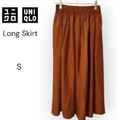 【夏物SALE】UNIQLO サテン調ギャザーロングスカート テラコッタ Sのサムネイル