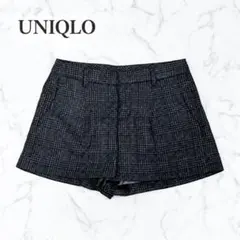 ユニクロ グレンチェック ショートパンツ ウール混 61 グレー 秋冬 裏地付き