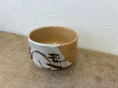 美濃焼　志野織部　茶碗　茶道具　渦巻き高台　山水画絵