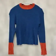 miette青オレンジリブ編みクルーネックセーター