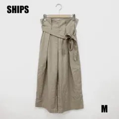 【美品】SHIPS シップス ウエストリボン リネン混 ワイドパンツ M