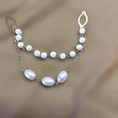 ②ホワイトパール ゴールド 二重チェーン アクセサリー イミテーション