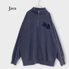 JAVA ハーフジップトレーナー プルオーバー ロゴ刺繍 S くすみブルーのサムネイル