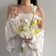 ブートニア付き ブーケ　ウェディングブーケ　和装 ブーケ　造花ブーケ