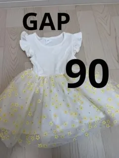 ベビーGAP ワンピース　ヒラヒラ　花柄　黄色　レース　90 タンクトップ