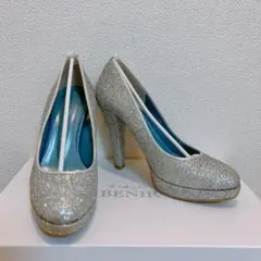 BENIR シルバーグリッターハイヒールパンプス