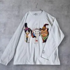 モーベンピック ロンT 長袖 猫プリント アニマル柄 白 L ストレッチ 春夏