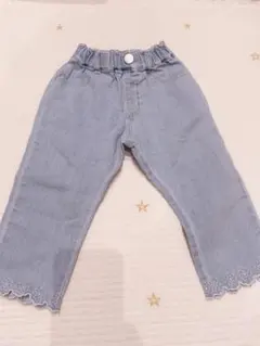 花柄刺繍付きライトデニム9部丈パンツ 100cm