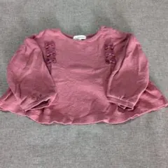3can4on ピンク リボン付き 長袖カットソー　 バルーン袖　90