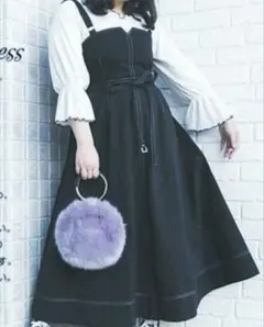 cletteオリジナル★配色ステッチジャンスカワンピース ブラック4L