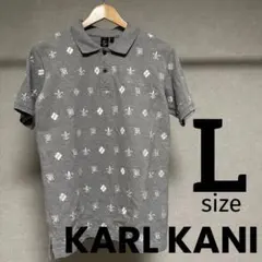 美品 KARL KANI ゴルフ 総柄 ロゴ刺繍 ポロシャツ L 半袖