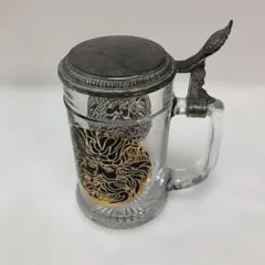 蓋付き ビアジョッキ ガラス製 金属蓋 レトロ ヴィンテージ 261006-6T