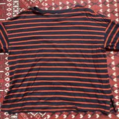 UNIQLO XL ネイビー/オレンジ ストライプ Tシャツ
