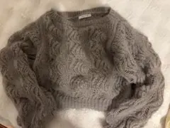 グレー 編み模様 長袖セーター　クールネック　春