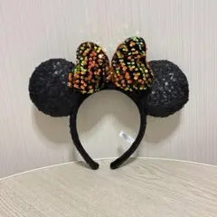 ディズニー　スパンコール　カチューシャ　ミニー　オレンジ　ブラック