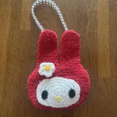 赤いウサギの顔 あみぐるみ用パーツ チャック付き　古銭入れ