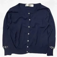 短丈 ネイビー ビジューボタン カーディガン 90s-00s
