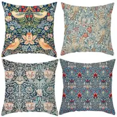 クッションカバー 4枚セット C ウィリアムモリス 約45×45cm 北欧 薄手